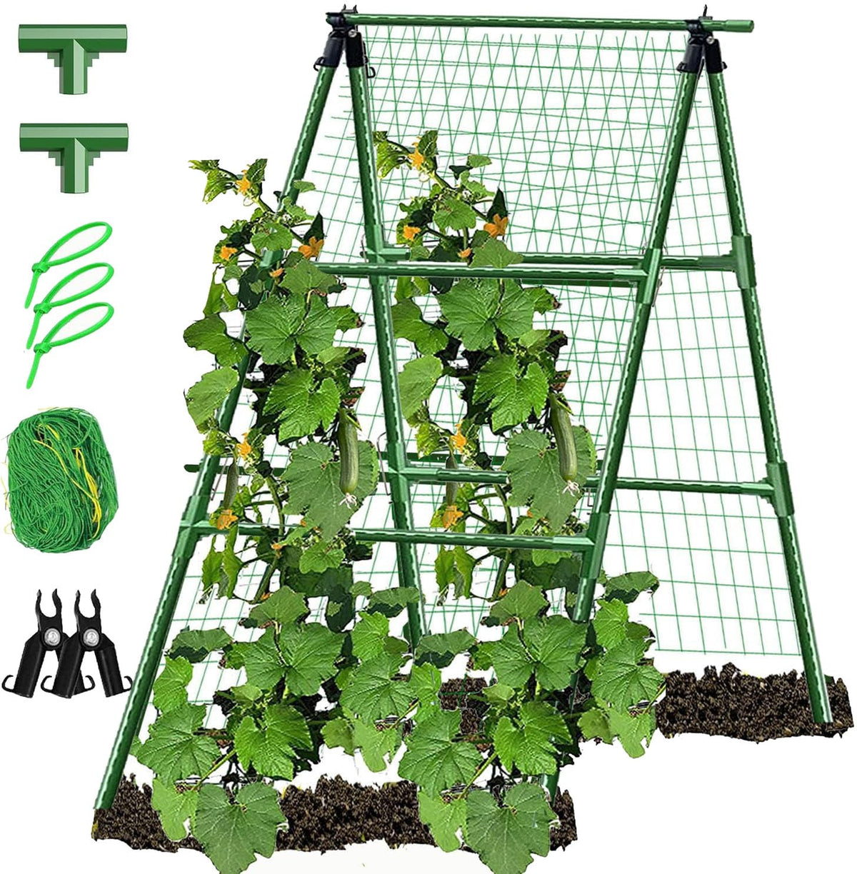JK-GMTE A-Frame trellis packaging shows ready-to-use garden support for climbing plants.