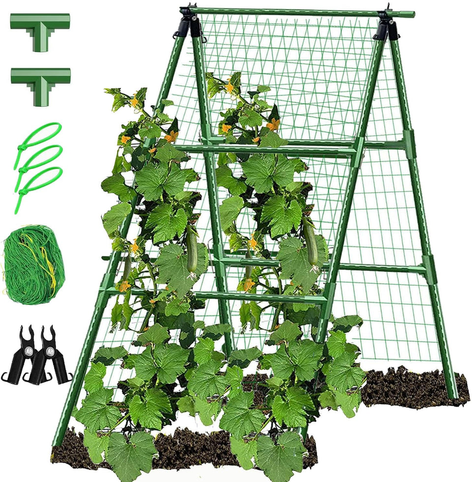 JK-GMTE A-Frame trellis packaging shows ready-to-use garden support for climbing plants.