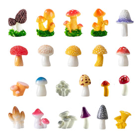 JKanruh miniature resin mushrooms in a wide shot for fairy garden decor