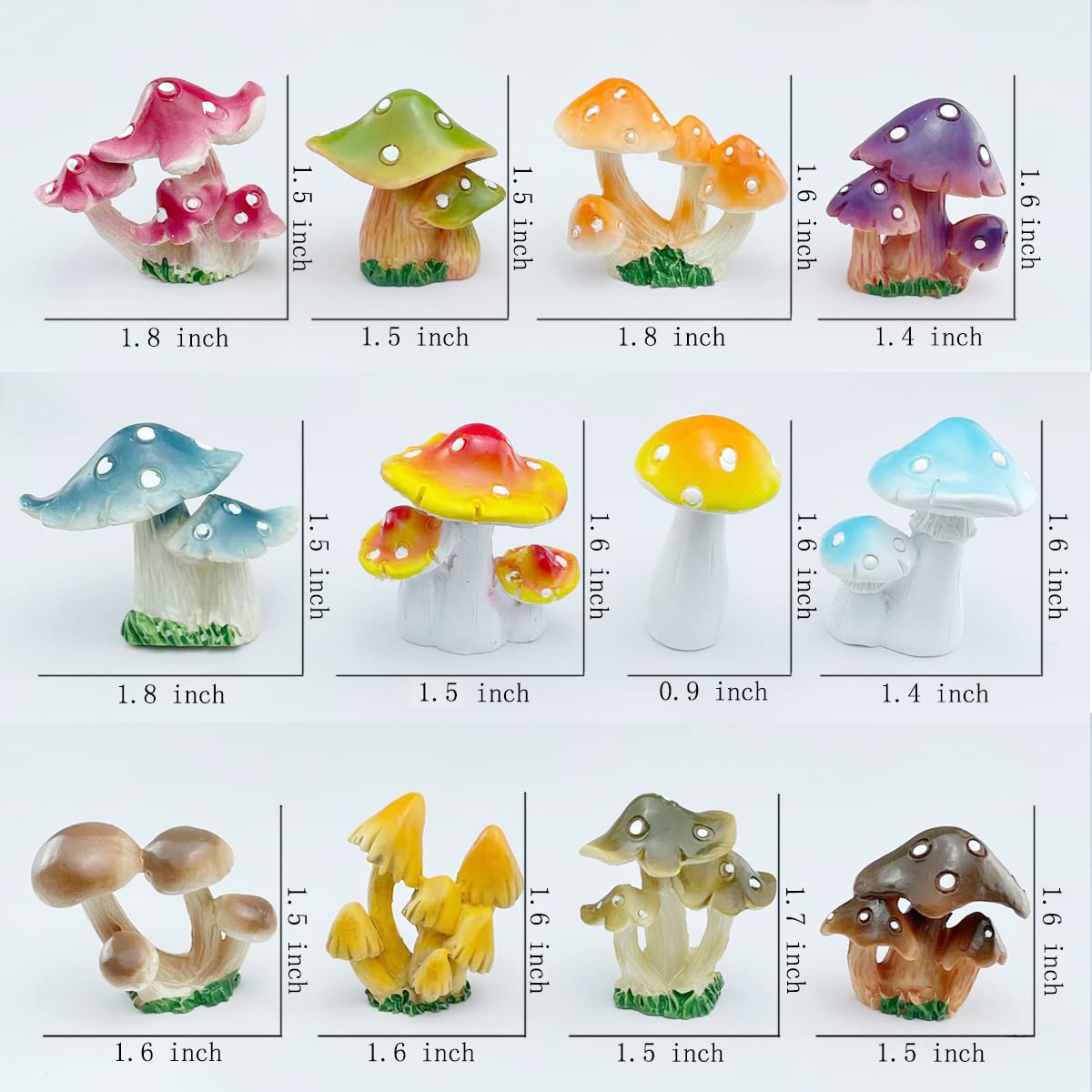 JKanruh resin mushroom miniature, 1.5–1.8 inch, adds color to potted plants.
