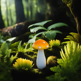 JKanruh resin mushroom miniature, 1.5–1.8 inch, weather-ready for outdoor displays.
