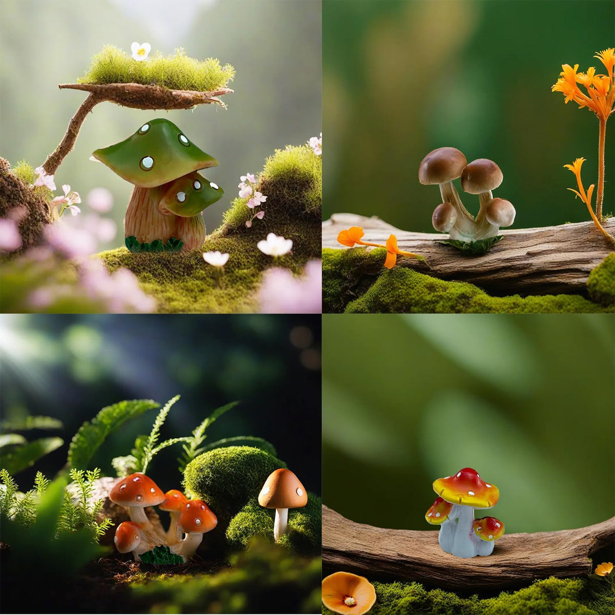 JKanruh resin mushroom miniature, 1.5–1.8 inch, vivid color for home décor.