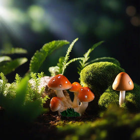 JKanruh resin mushroom miniature, 1.5–1.8 inch, bright accents for indoor and outdoor setups.