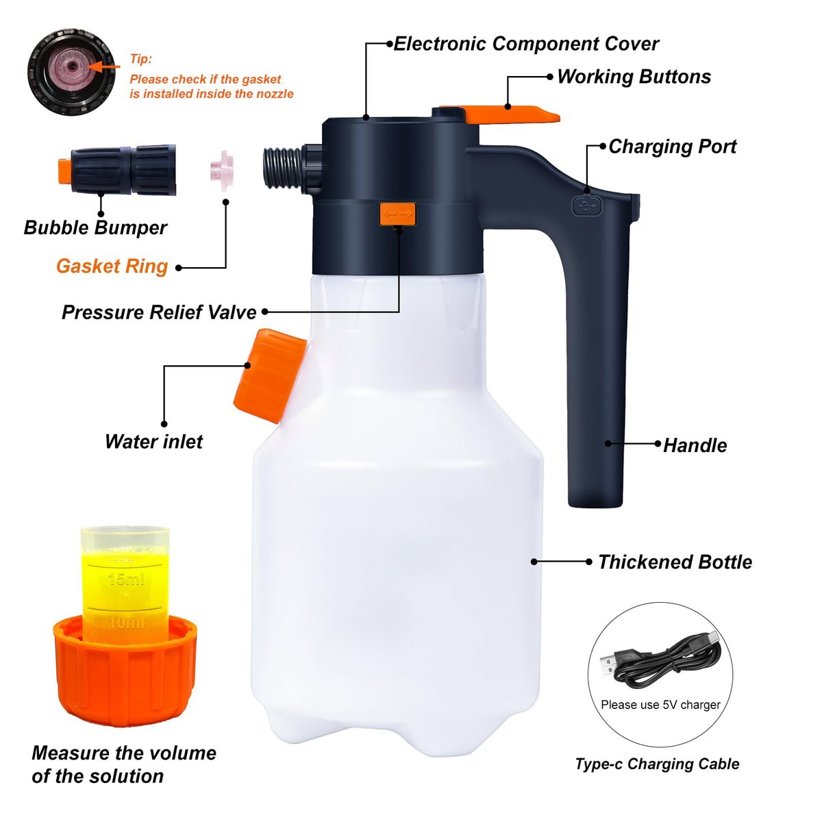 JKFIPKHI 2L bottle capacity supports longer cleaning sessions