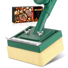 Jkoeier bristle-free grill brush with steam cleans grease from cast iron and stainless grills.