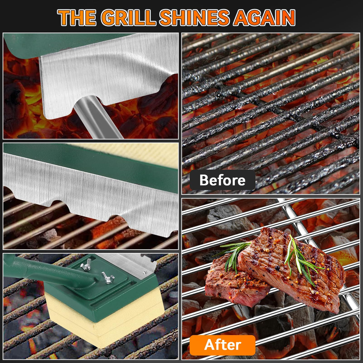 Jkoeier compatible with cast iron and stainless-steel grills for versatile cleaning.