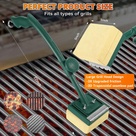Jkoeier steam-powered grill brush wide scraper enhances grease removal on grills.