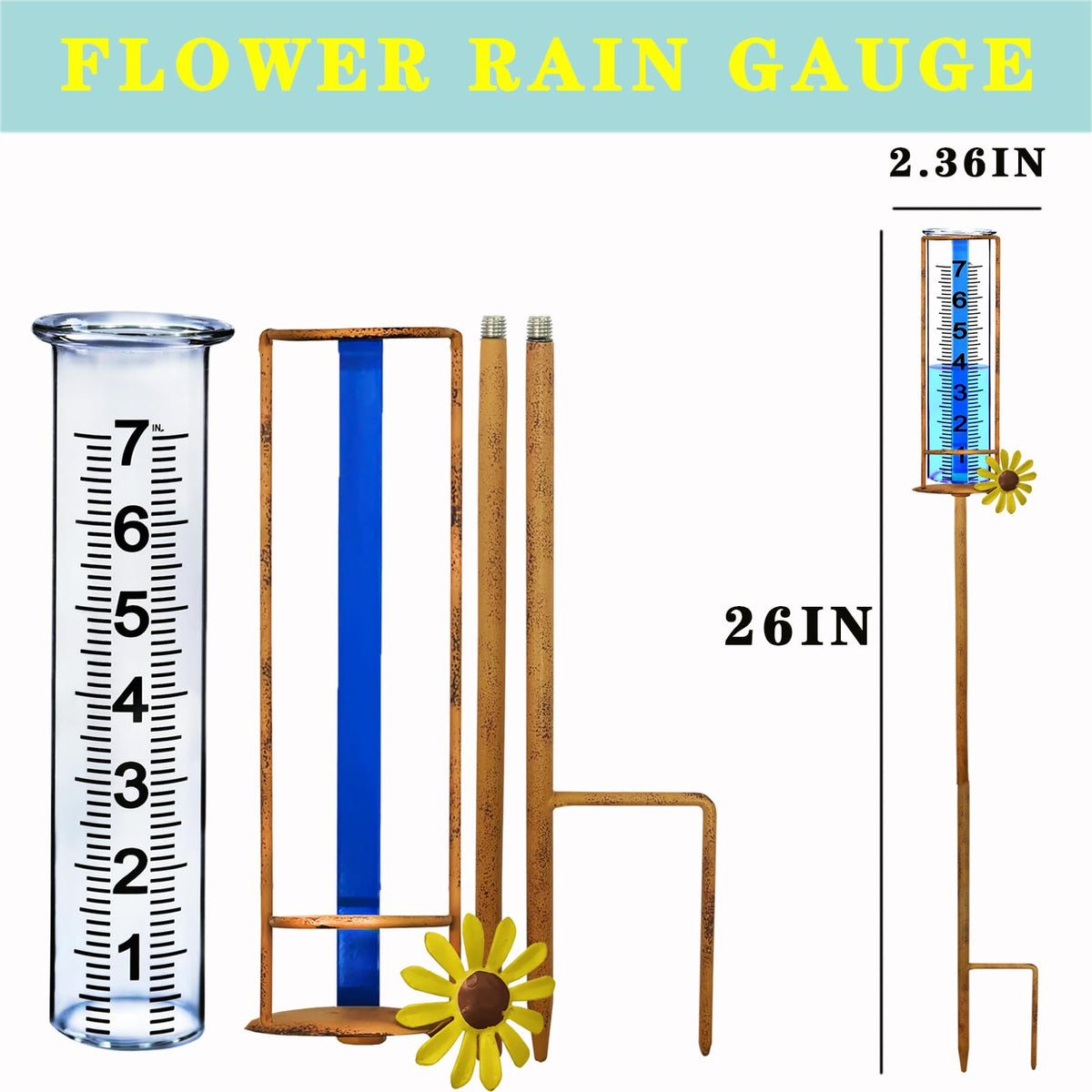 JMBay rain gauge with large clear scale for easy rain tracking.