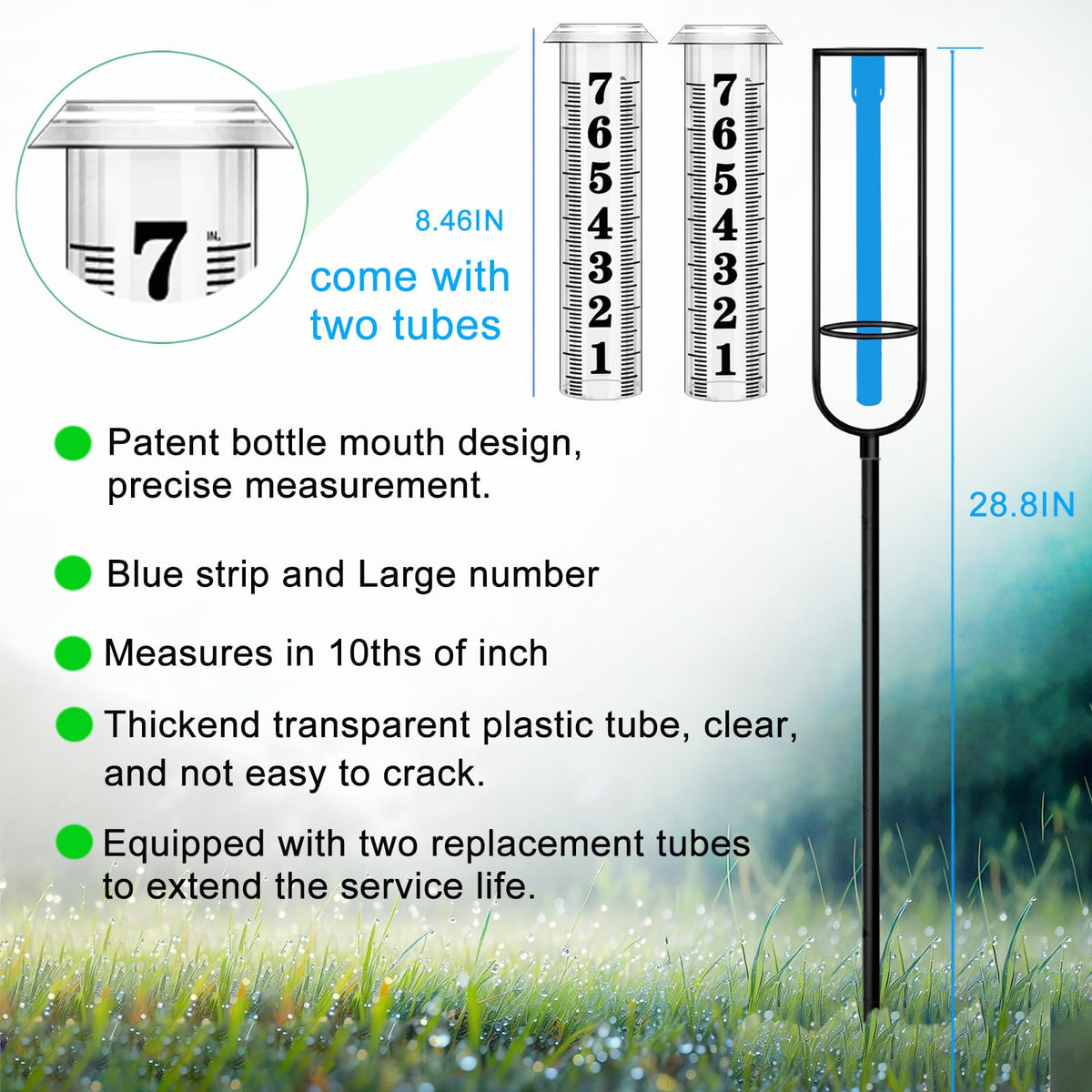 JMBay rain gauge with large font scale for quick reading from distance.