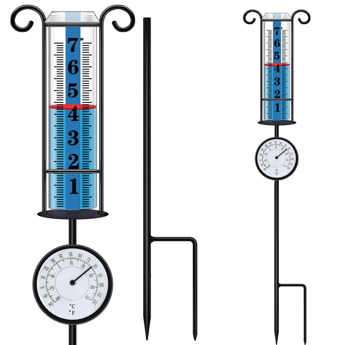JMBay rain gauge outdoor thermometer with large font readings for yard use