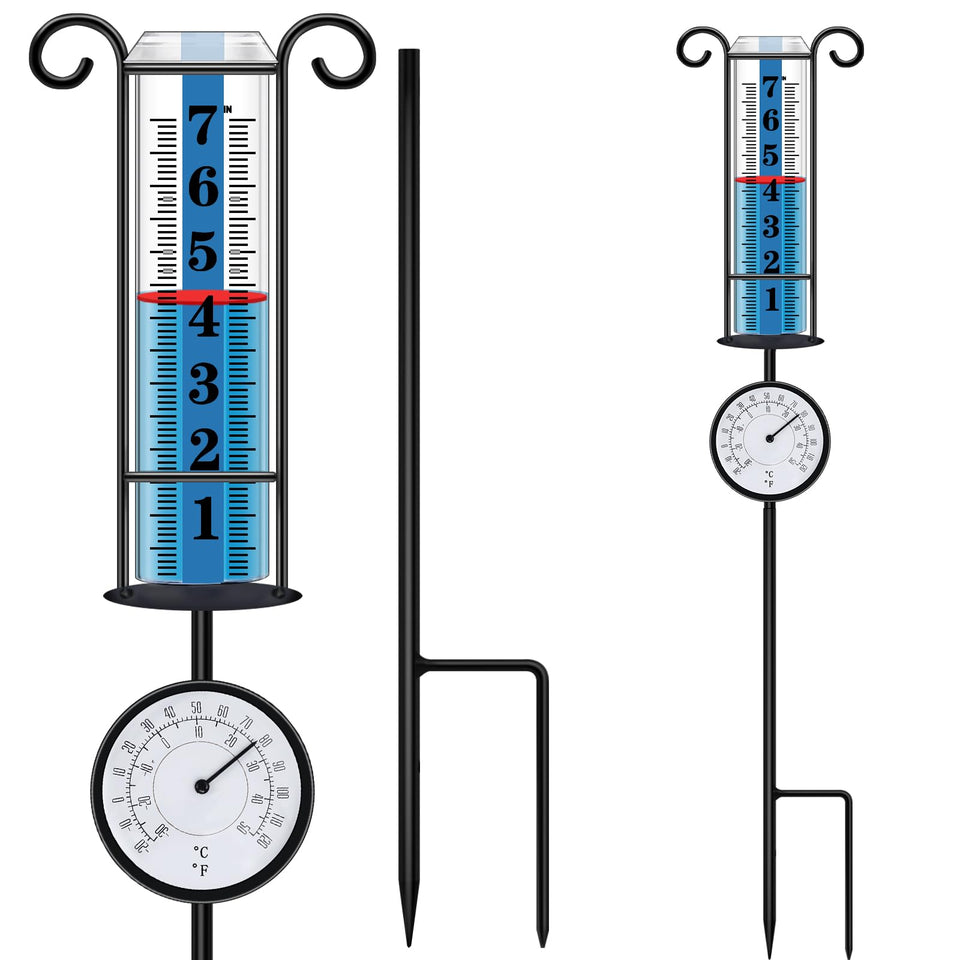 JMBay rain gauge outdoor thermometer with large font readings for yard use