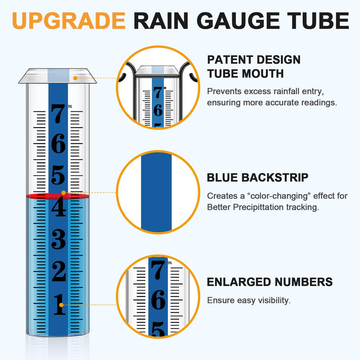 JMBay rain gauge tube with markings clearly visible from a distance