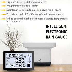 JMBay self-emptying rain gauge installation for maintenance-free outdoor tracking.