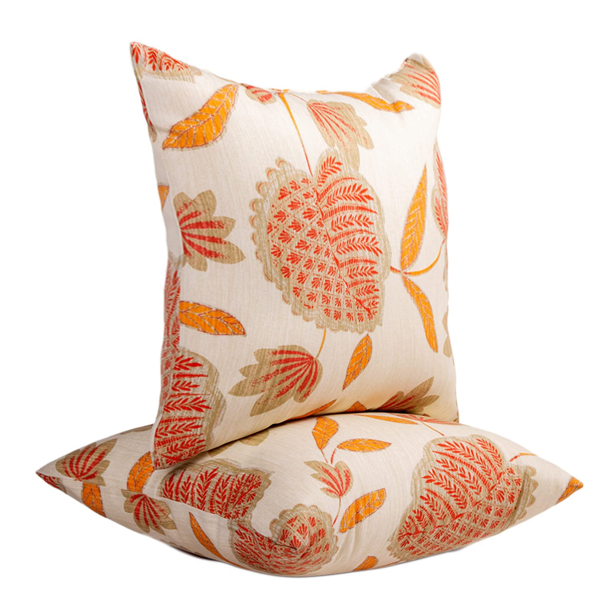 JMGBird water-resistant outdoor pillow in beige with orange leaf pattern for durable outdoor comfort.
