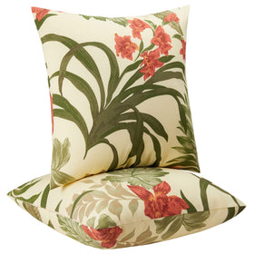JMGBird weather pillow with red flowers on yellow background for year-round patio decor.