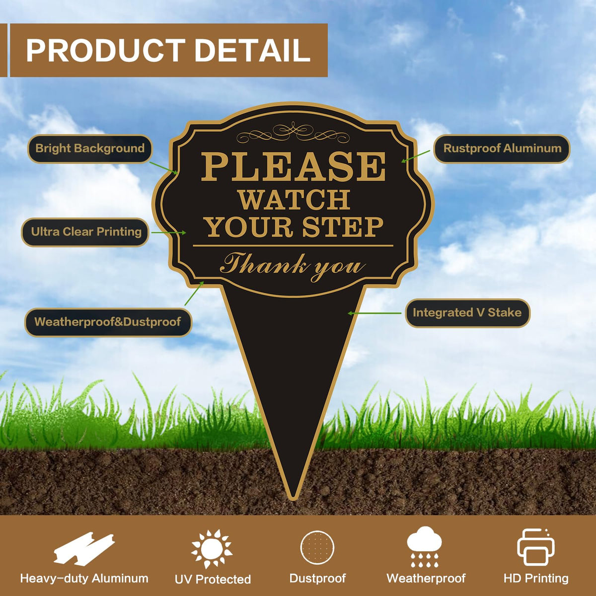 JMXINHANG WATCH YOUR STEP stake installed, quick setup in lawn or garden.