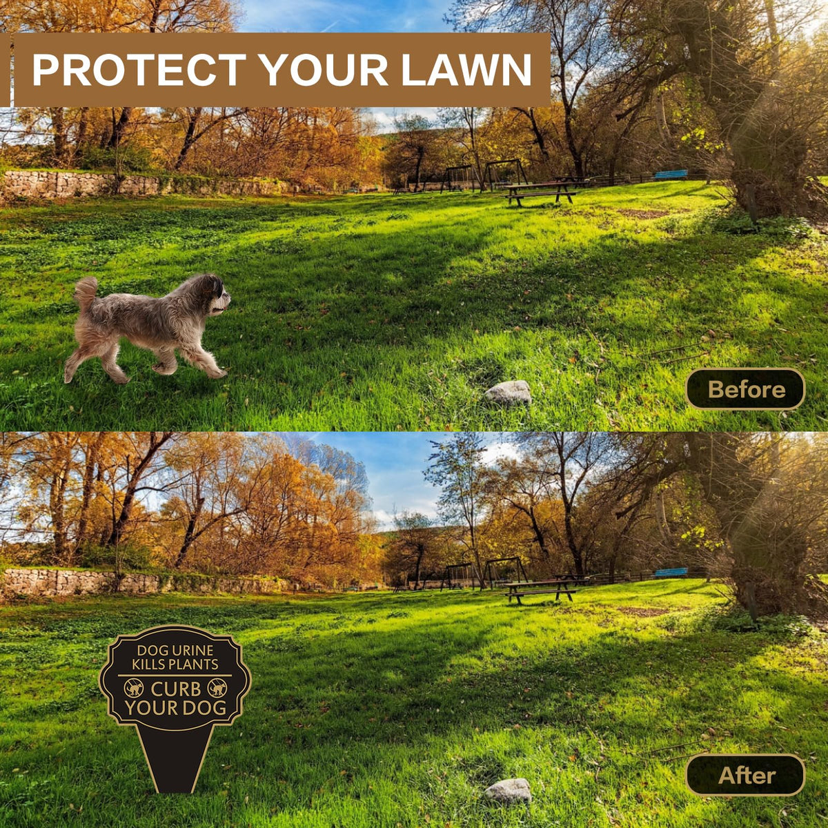 JMXINHANG garden scene with yard sign helps deter dogs from restricted zones.