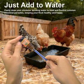 Jmxus fenbendazole packaging on shelf for poultry care.