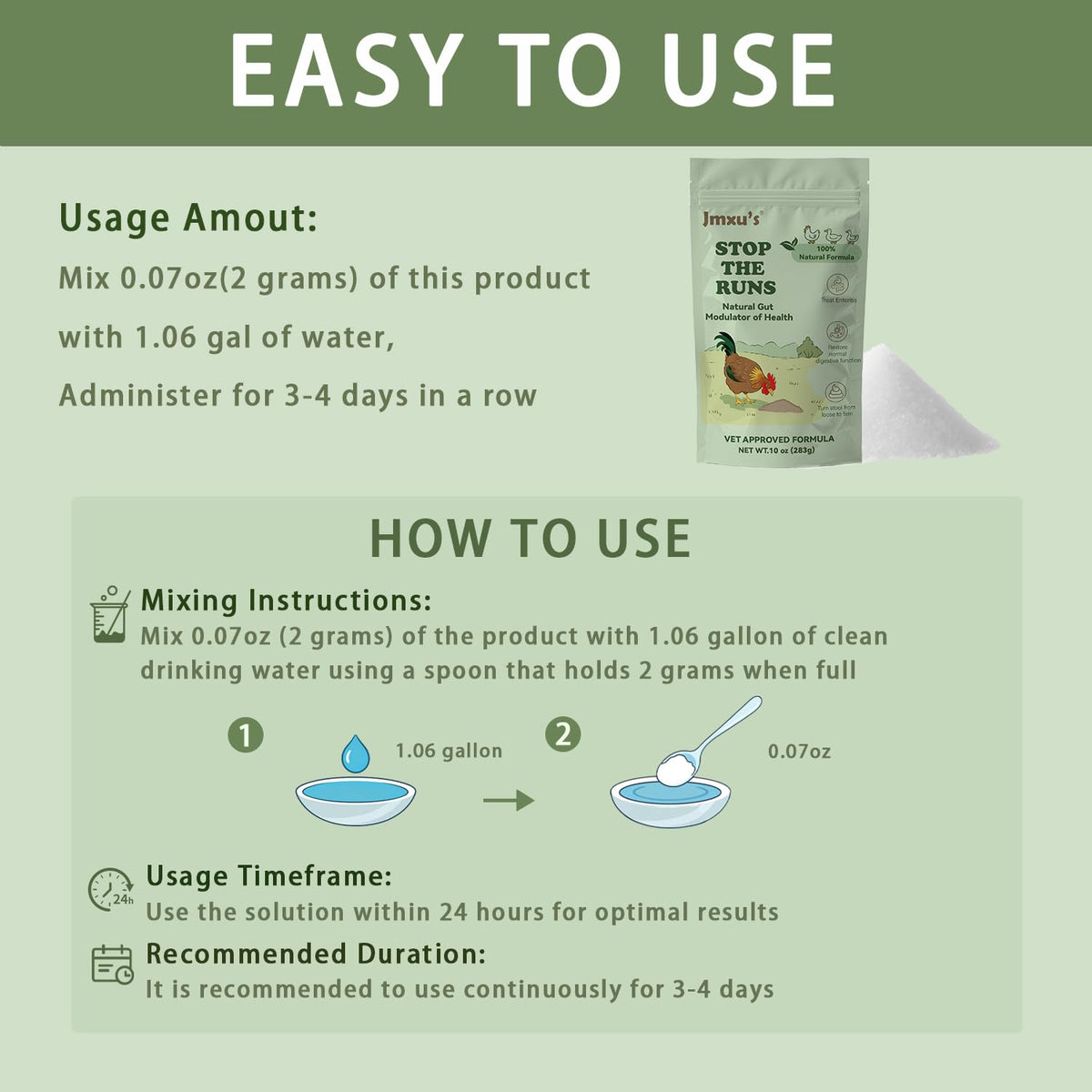 Jmxu's Chicken Gut Modulator sealed pack preserves potency during storage.
