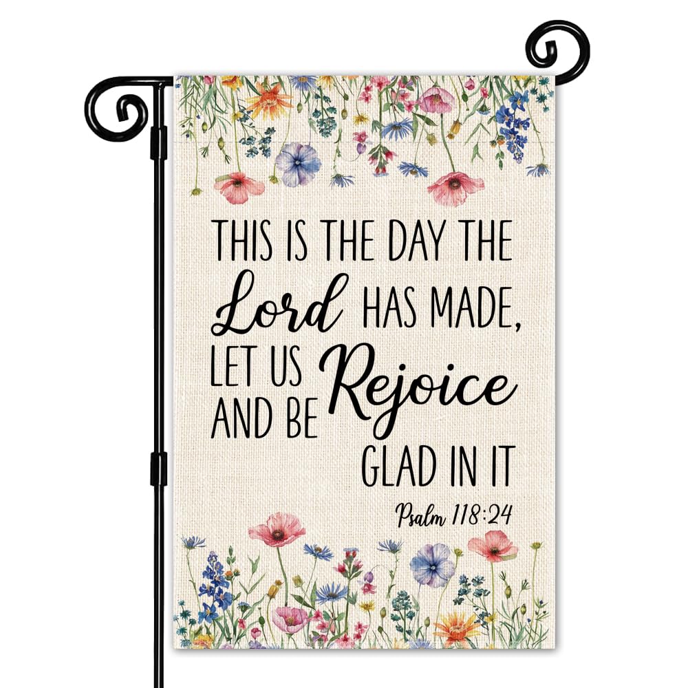 JMYROG garden flag with Psalm 118:24, double-sided faith decor for outdoors.