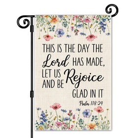JMYROG garden flag with Psalm 118:24, double-sided faith decor for outdoors.