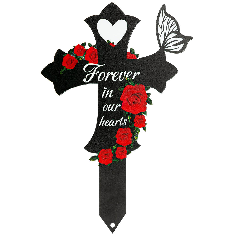 JMZYJZH cross grave marker in metal for durable outdoor memorials.