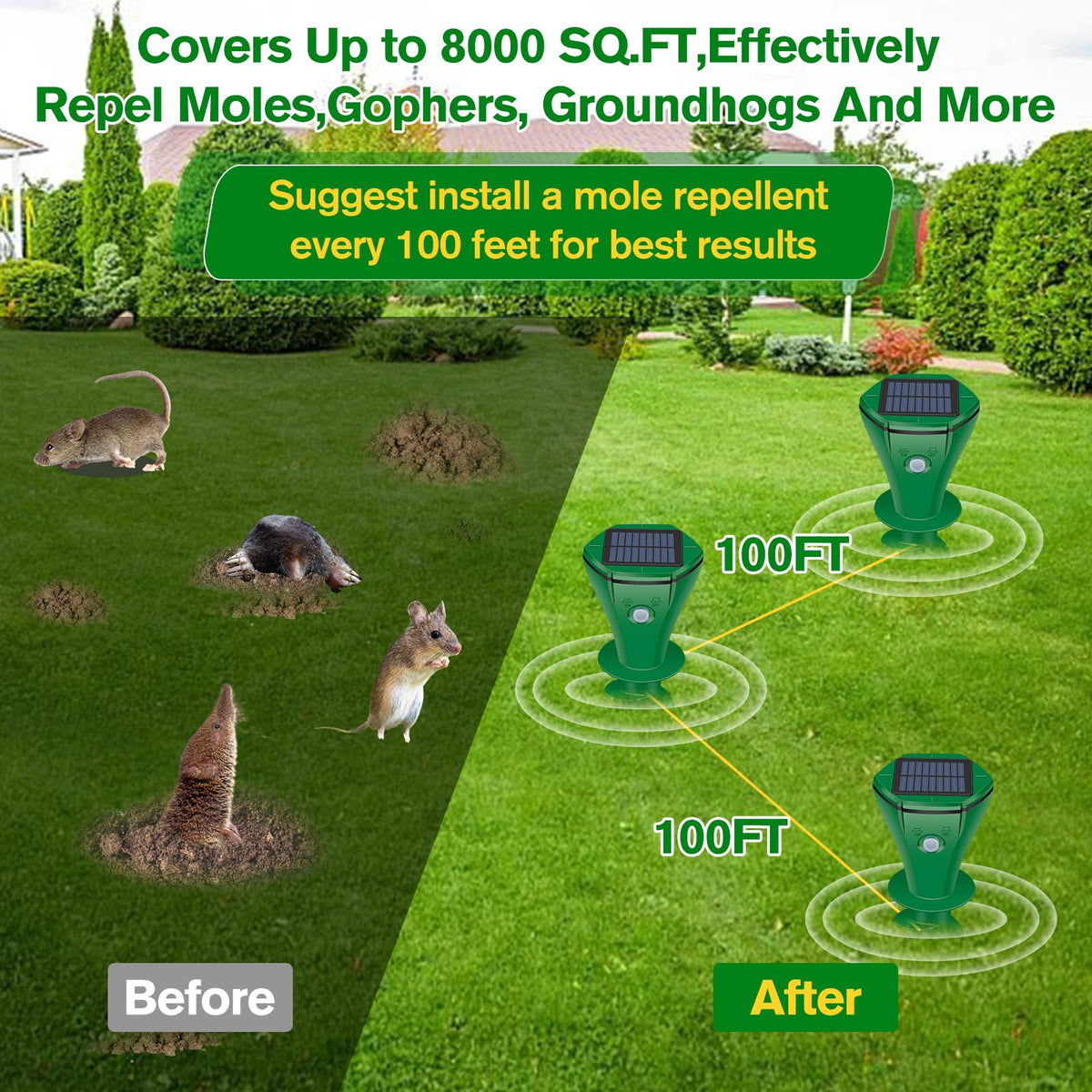 JNKNT 2-pack solar deterrents for lawns and gardens