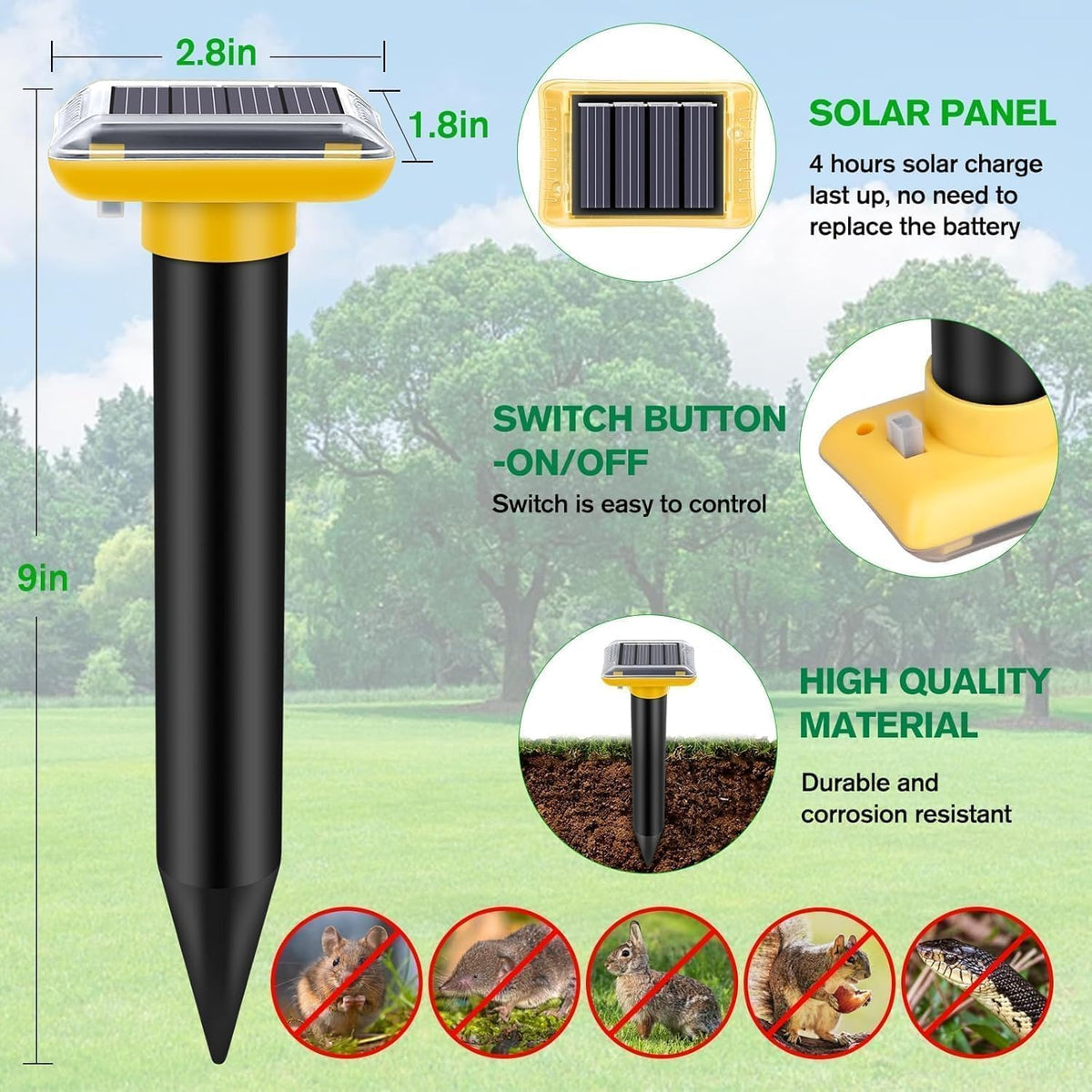 JNKNT waterproof mole repellent with IP65 rating withstands rain in garden.