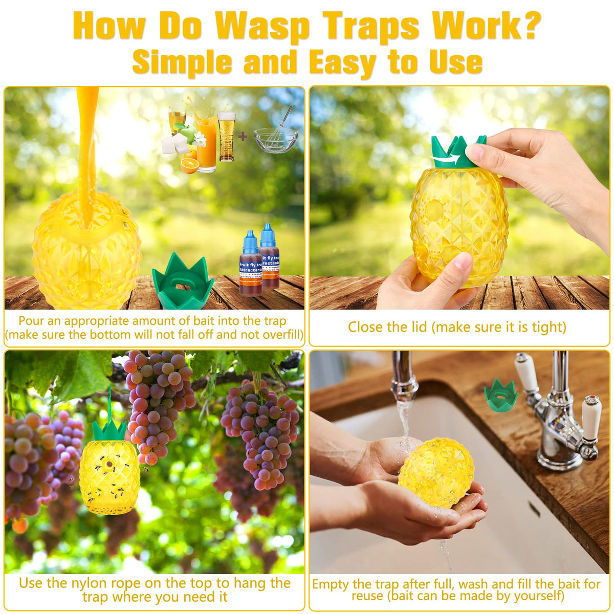 18-inch nylon cord lets you hang the trap anywhere.