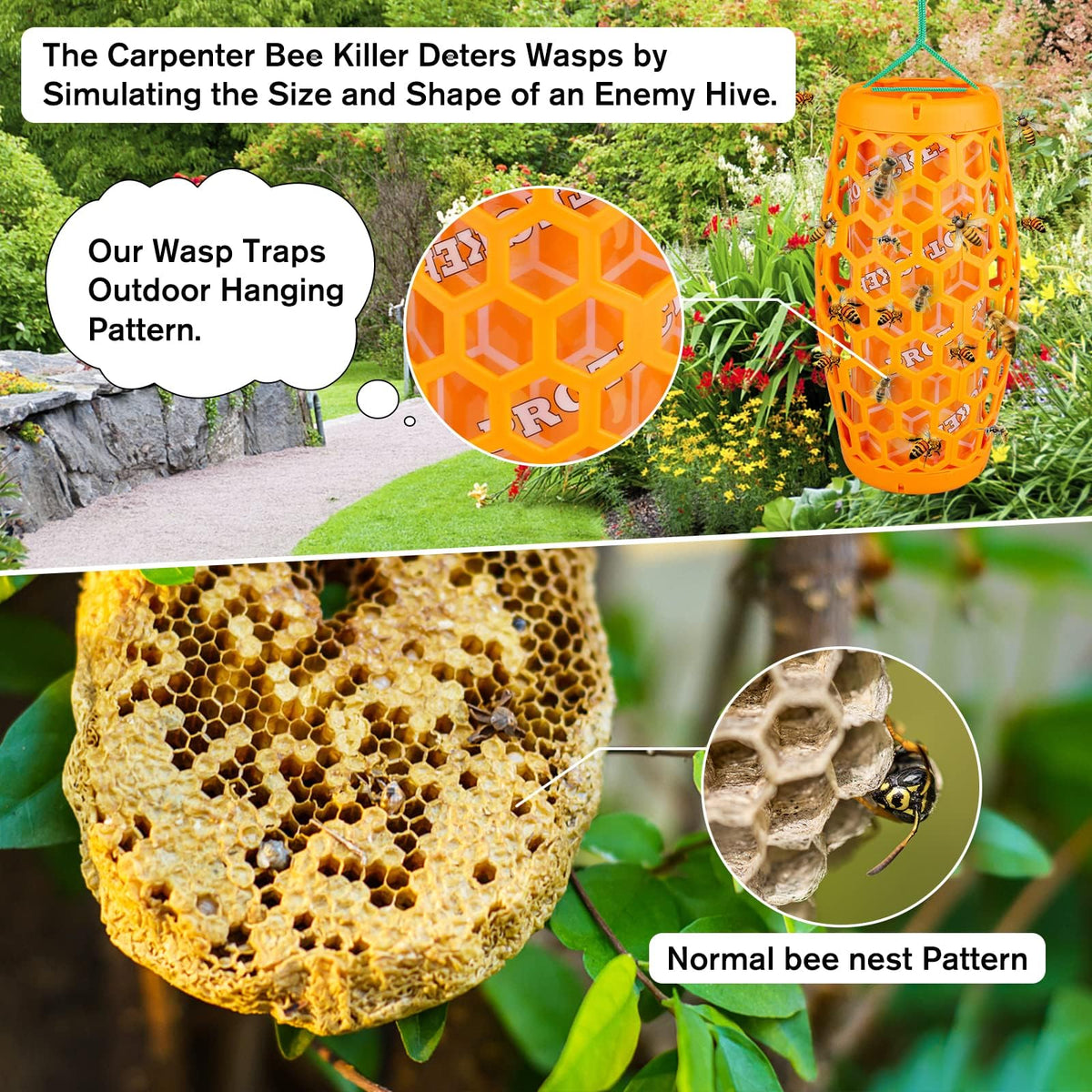 JNKNT Wasp Trap orange back view highlights durable sun-resistant plastic