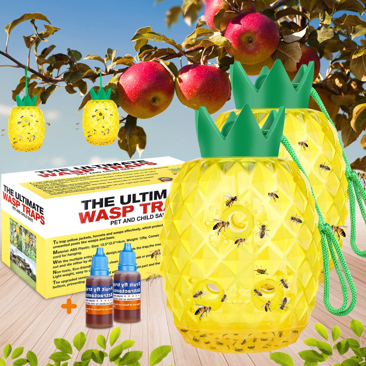 JNKNT Wasp Trap pineapple shape attracts wasps outdoors for safer outdoor spaces.
