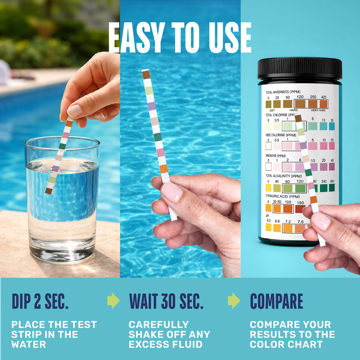 JNW Direct bromine test strip giving clear results for brominated pools.