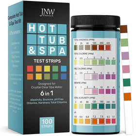 JNW Direct 6-in-1 hot tub test strip for quick water testing.