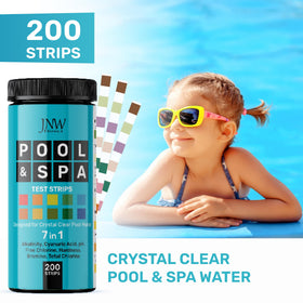 JNW Direct pool test strips dipped into water for fast results