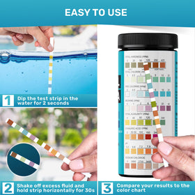 User compares strip results to the color chart.