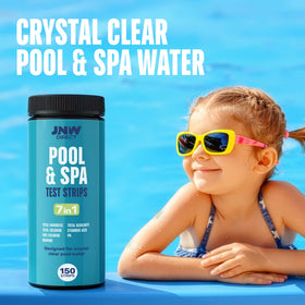JNW Direct spa test strips used in a hot tub for balanced water testing.