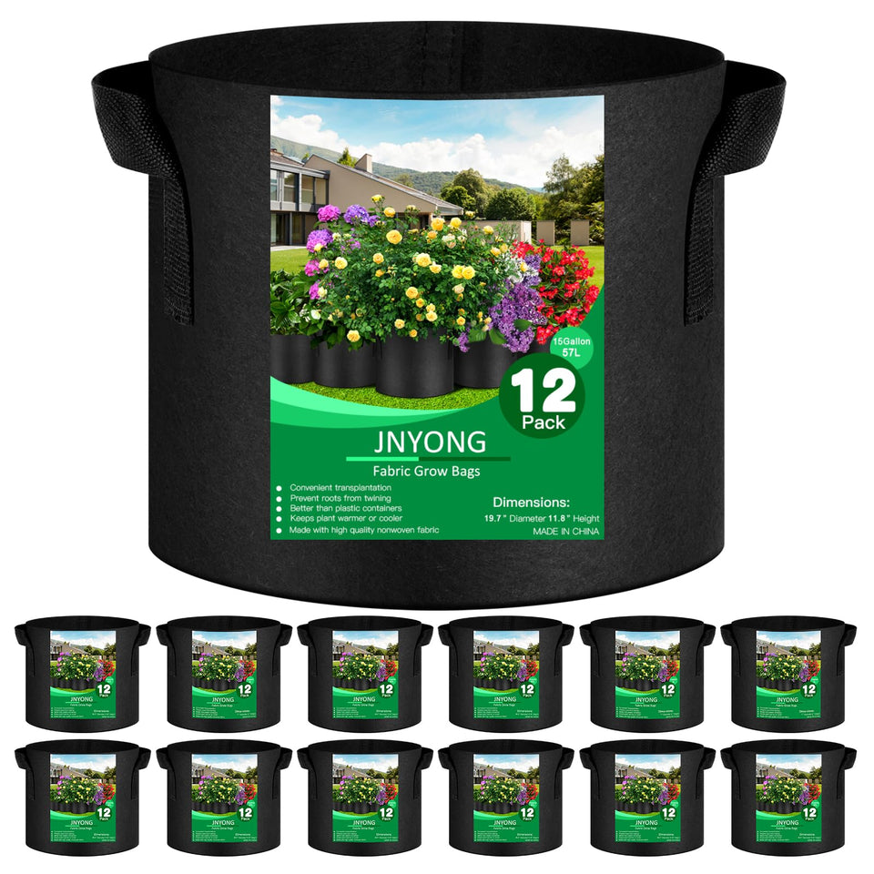JNYONG 12-pack 15-gallon grow bag in black for versatile container gardening.