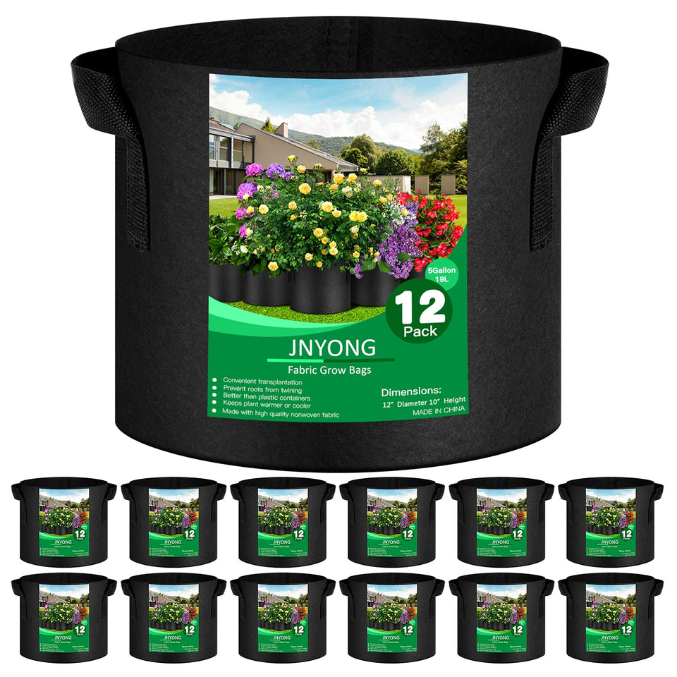 JNYONG 12-pack 5-gallon grow bag with handle for easy transport and planting.