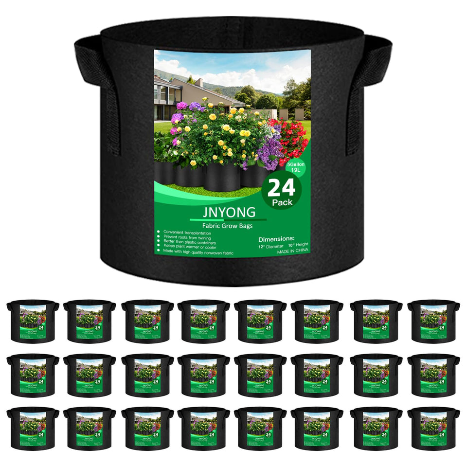 JNYONG 24-pack 5-gallon grow bags with handles for easy transport and setup