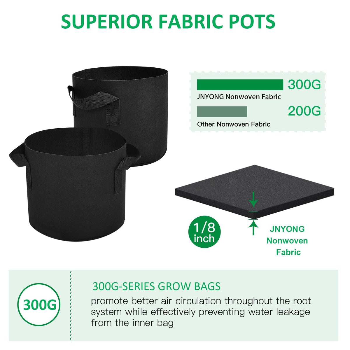 JNYONG grow bag with reinforced handle improves mobility when transporting soil and plants