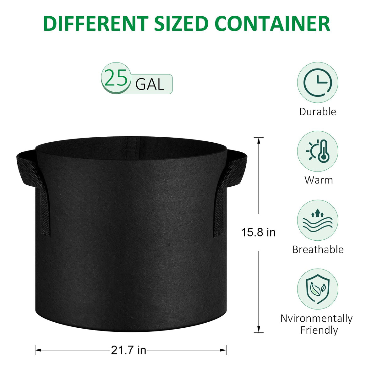 JNYONG Nyong 25-gallon bag demonstrates breathable fabric for drainage.