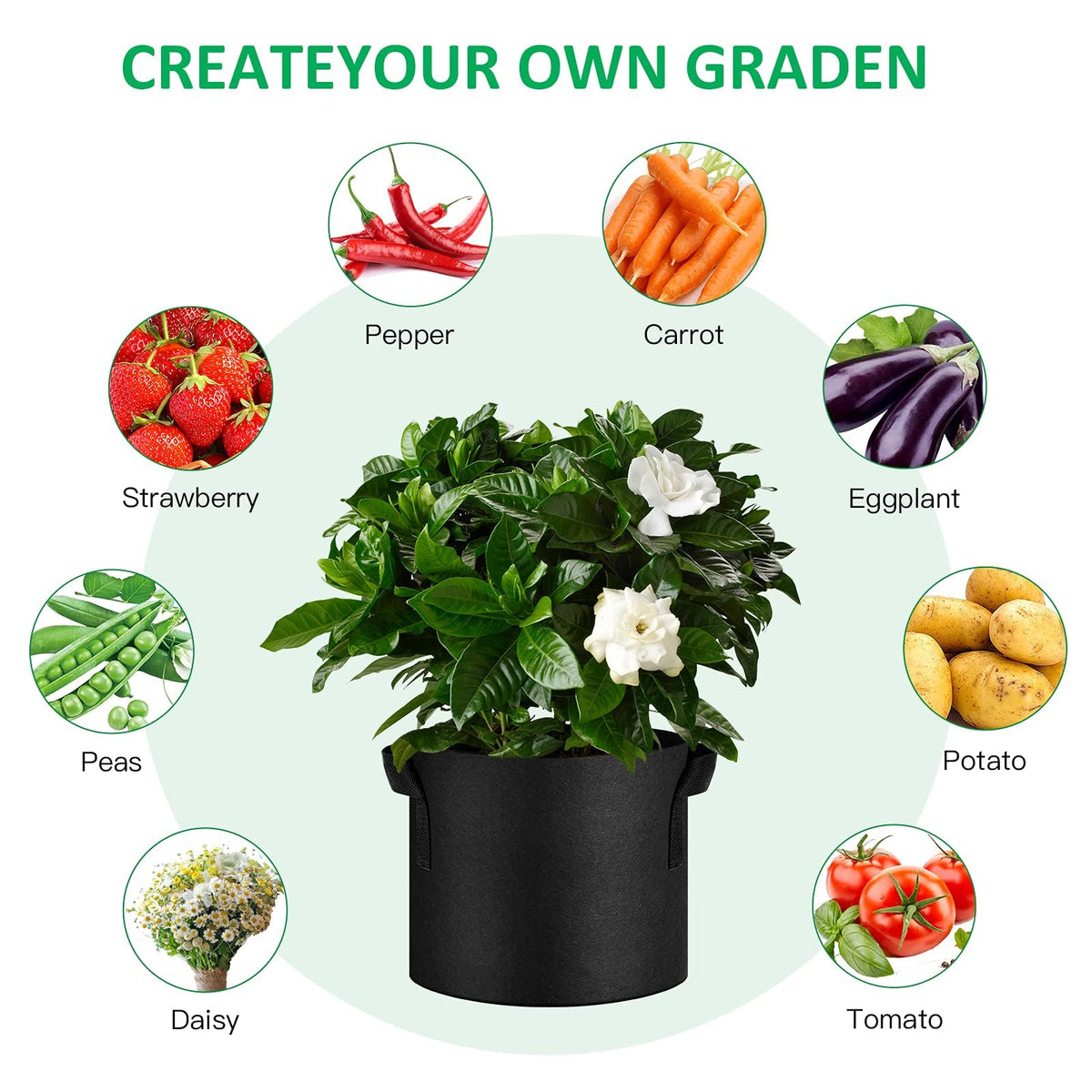 JNYONG reusable, washable grow bags for multiple seasons.