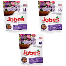Jobe's Fertilizer Spikes around a potted plant provide steady root feeding for longer-lasting blooms.