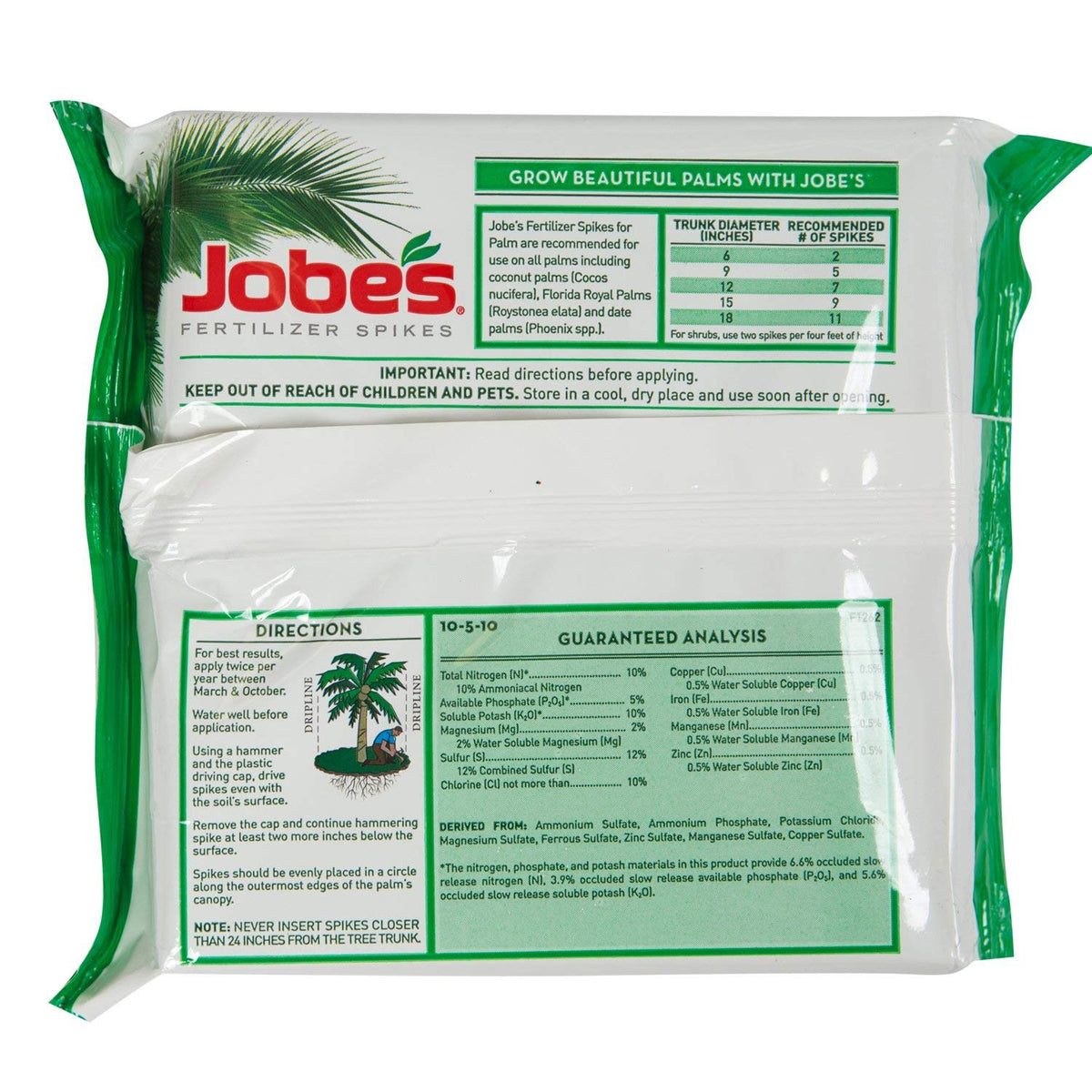 Packaging shot of bagged Jobe's Organics palm spike fertilizer.