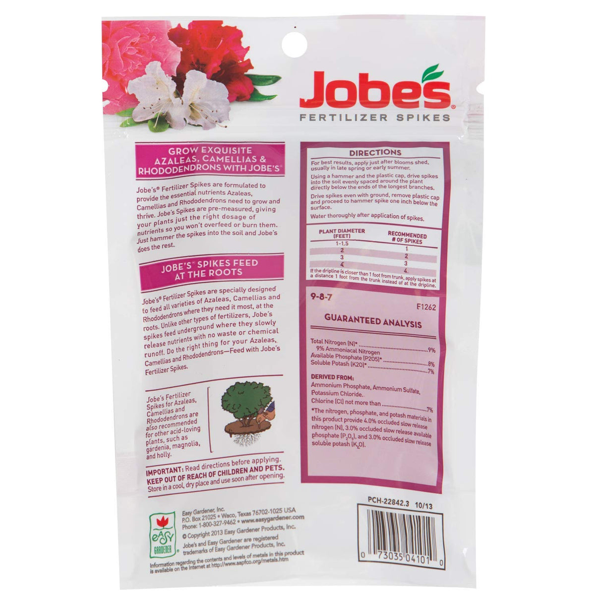 Jobe's Organics azalea spikes in soil for targeted, convenient application.