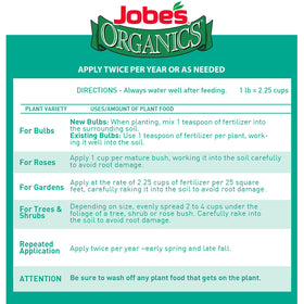 Jobe's Organics bone meal bag closeup showing a 4 lb bag for garden readiness.
