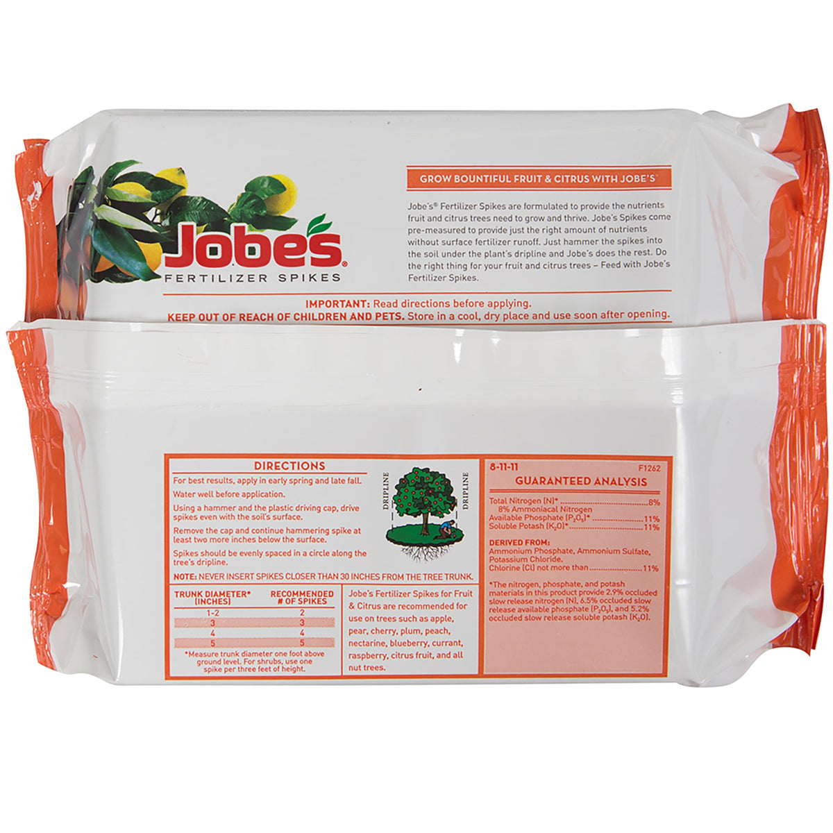 Jobe’s Organics easy-to-insert spikes simplify seasonal feeding around driplines.