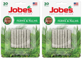 Jobe's Organics fern-palm-spikes 60-count pack on display, promoting lush indoor growth.