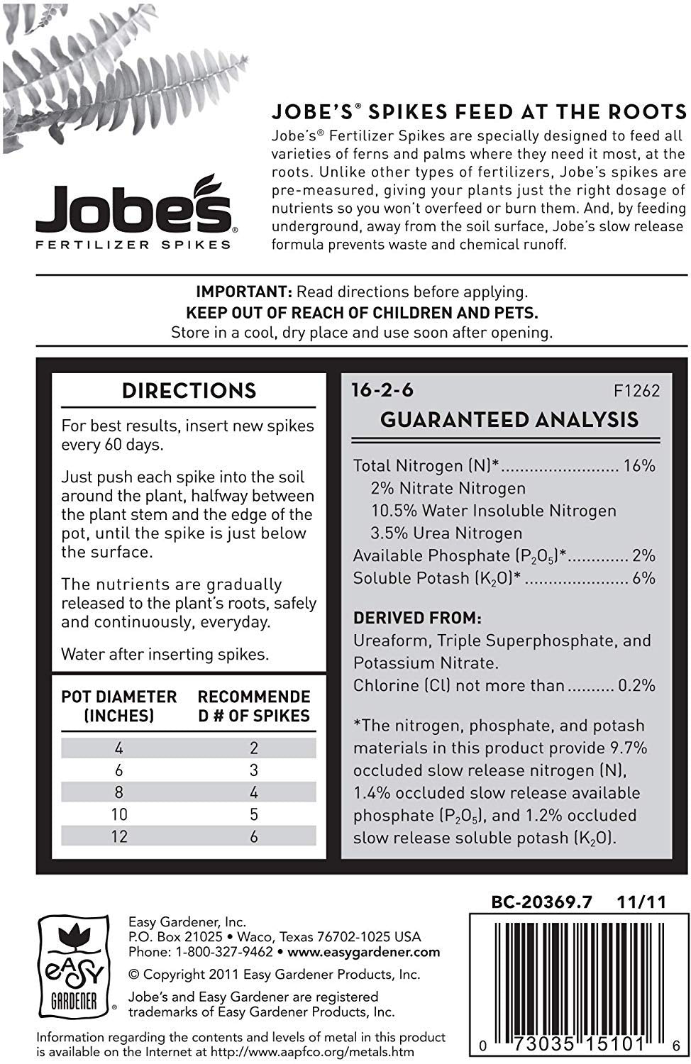 Jobe's Organics fern-palm-spikes application, mess-free feeding that supports vibrant fronds.