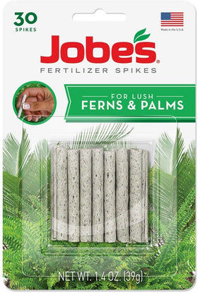 Jobe's Organics fern-palm-spikes in pot, easy slow-release nourishment for ferns and palms.